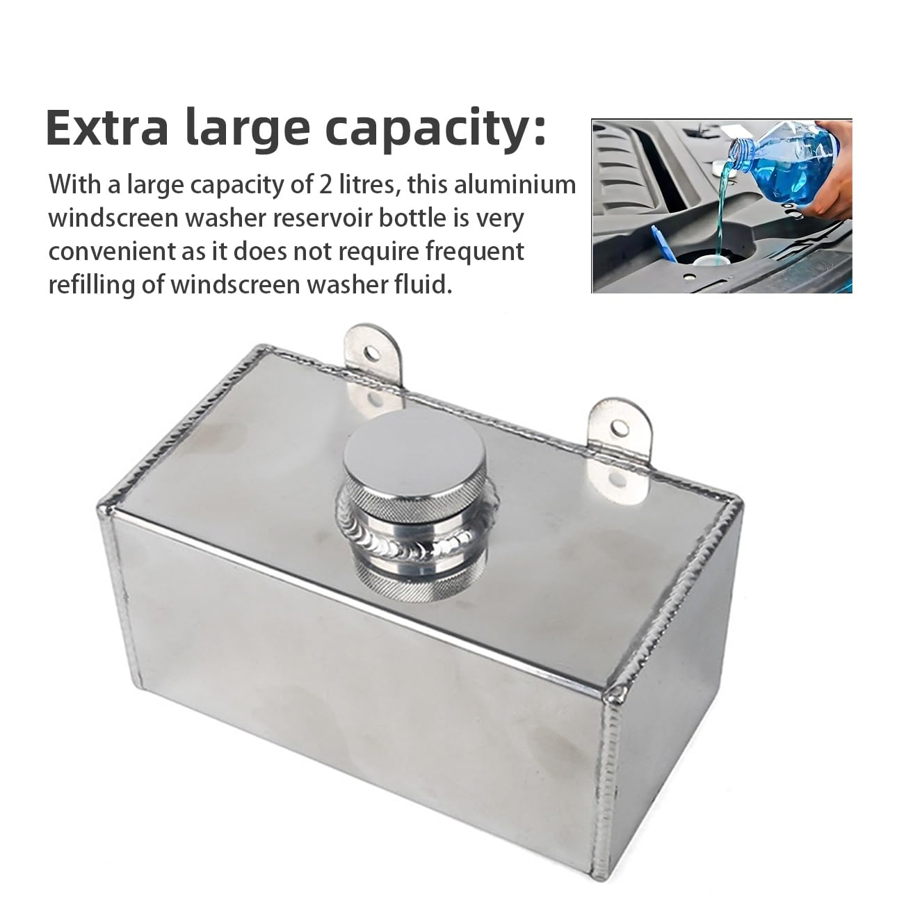 Butelka do spryskiwaczy przedniej szyby, aluminiowa butelka na spryskiwacz, 2 l, łatwa instalacja, zestaw opryskiwaczy intercooler, polerowany spray intercooler, uniwersalny do części samochodowych