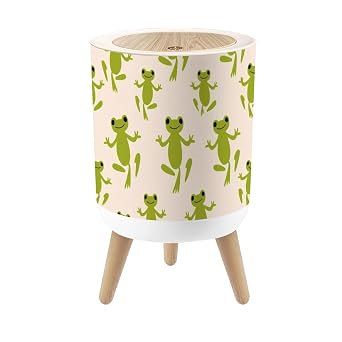 Small Trash Can with Lid Cute Frogs Seamless Cute Kawaii Animal Character Kids Print Round Press Top Garbage Can with Legs Trash Bin Waste Basket for Kitchen Bedroom Bathroom 7L/1.8 Gallon