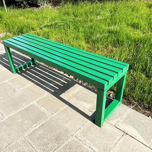 Banco de jardín sin respaldo de 47 pulgadas de metal verde H para asiento de patio y comedor exterior 2