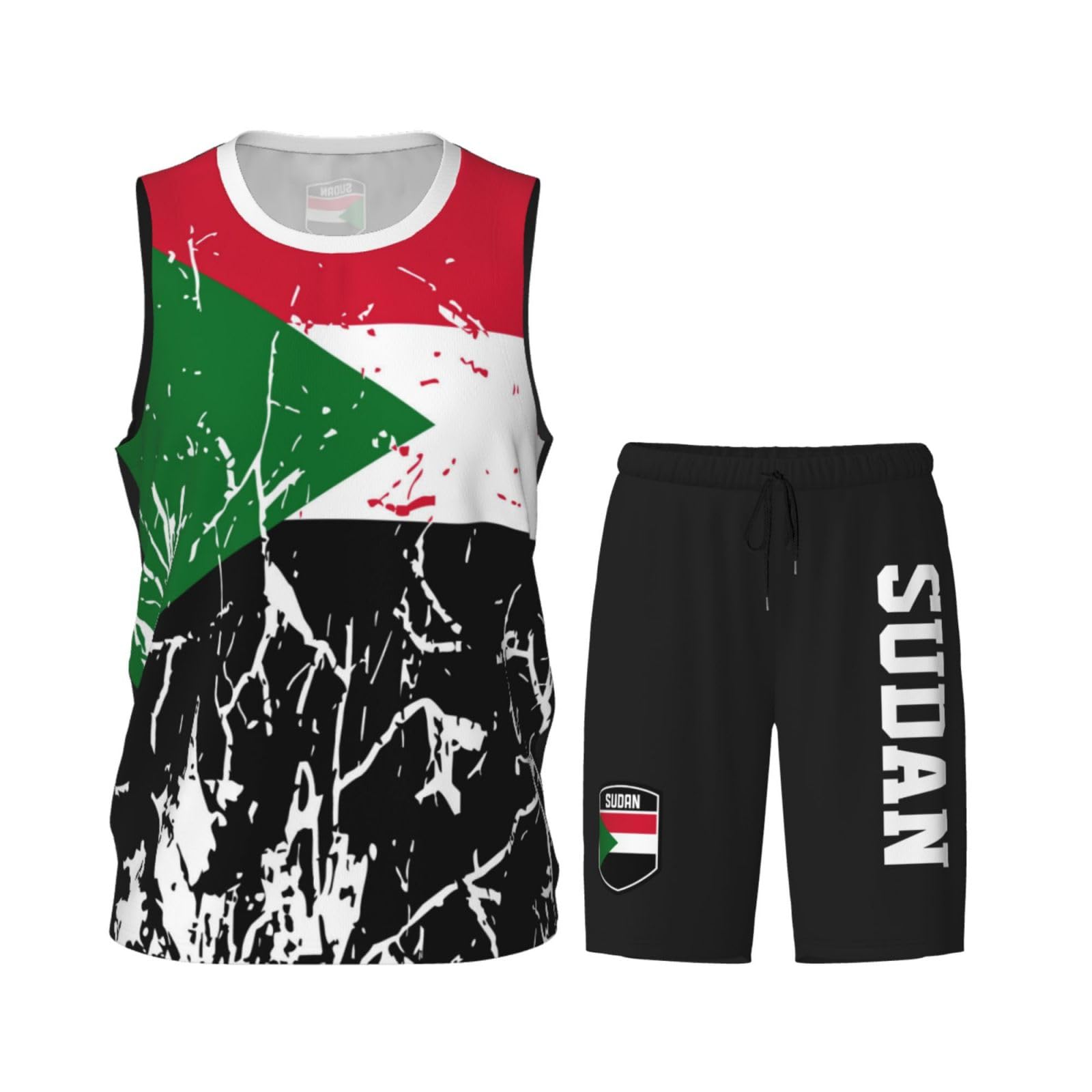 Sudan Flag Grain (2) Basketball Jersey Uniform Suit for Men Adults Training Athletic Set