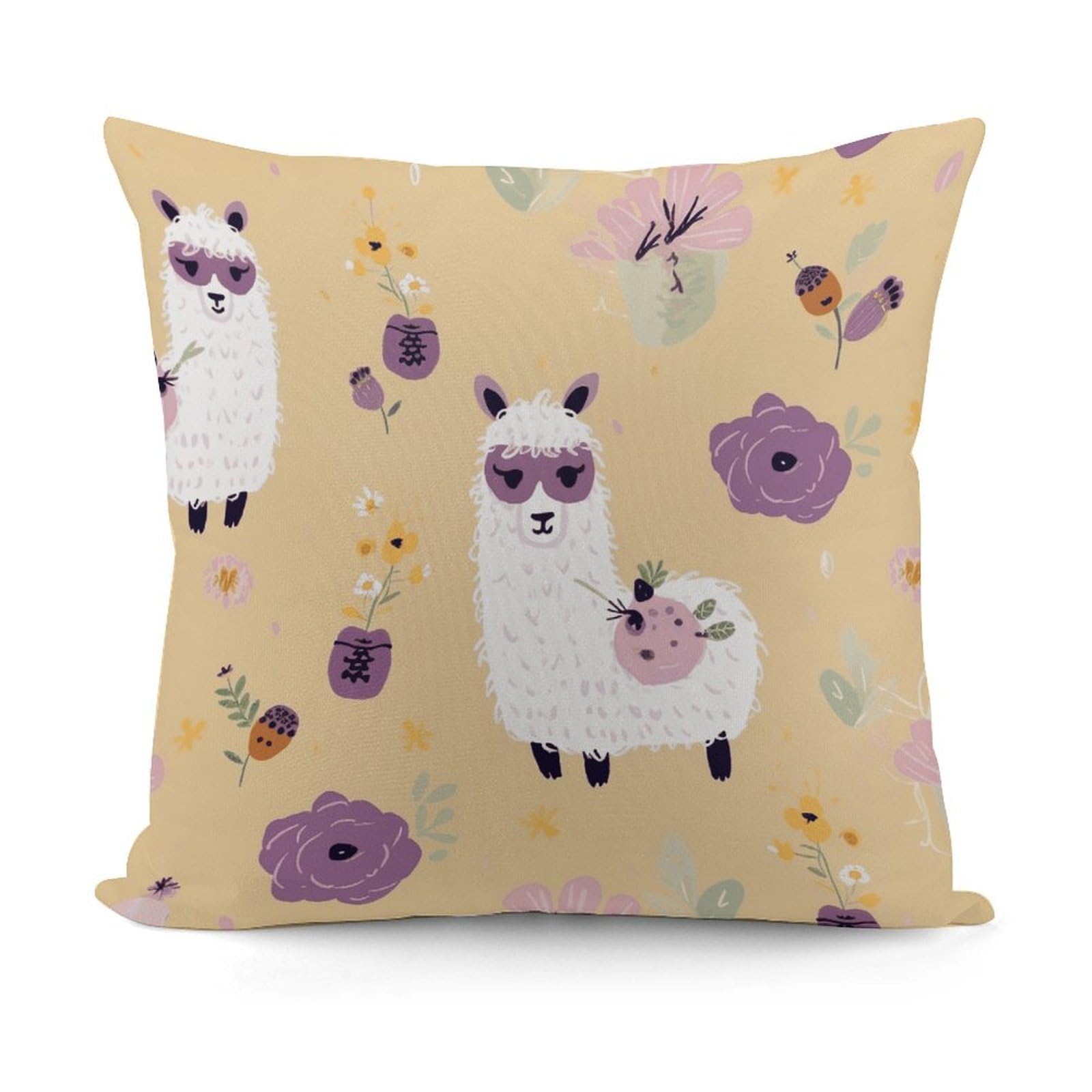 VstaDank Alpaca and Bee Throw Pillow Covers 18x18 Inch Soft Couch Home Decor Cushion Cover Comfortable Plush Square Cushion Case Farmhouse Decorative Pillowcase for Living Couch