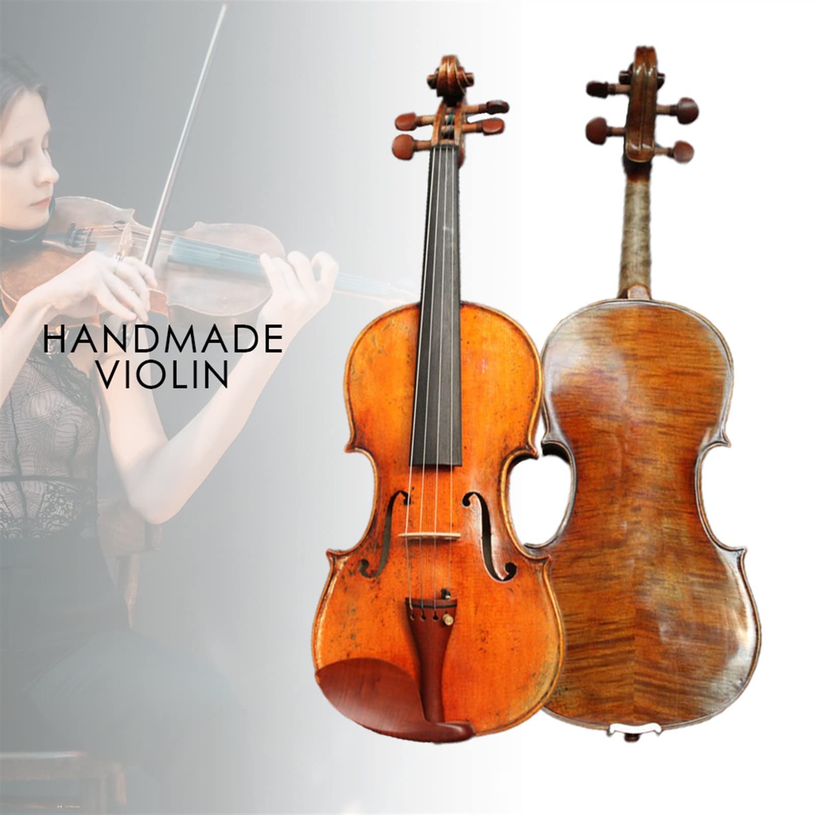 Violino Acustico Top in Abete Europeo Fondo in Acero 4/4 Violino Set con Arco per Violino Ponte per Violino Custodia per Violino Violini per Studenti