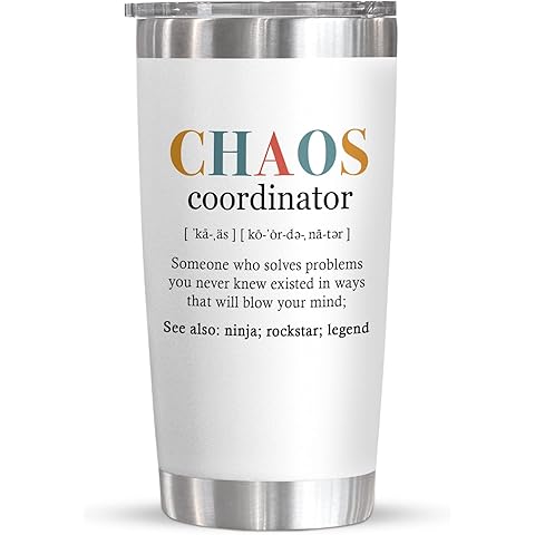 TEEZWONDER Christmas Thank You Gifts for Women - Chaos Coordinator 20 oz Stainless Steel Insulated Tumbler with Lid - Employee Appreciation Birthday Gifts for Women Coworkers Boss Teacher Nurse Friend