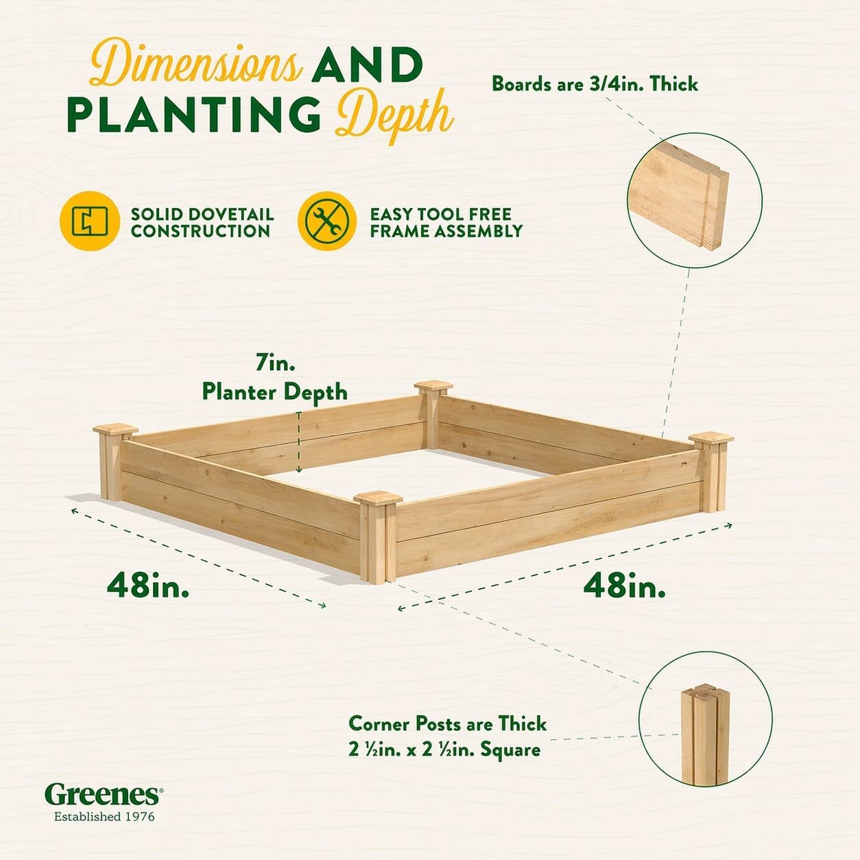 Greenes Fence Premium Cedar Raised Garden Bed, 4' x 4' x 7" (3/4" Thick) (3-Pack) - Made in USA with North American Cedar
