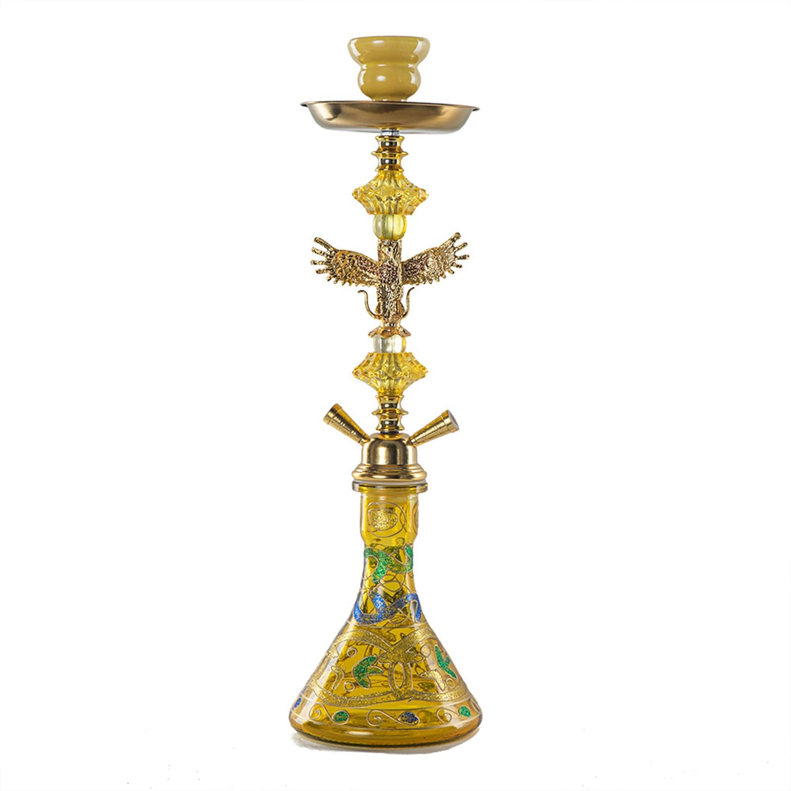 Chicha Ensemble Narguilé 21 Pouces - Kit Narguilé Shisha À 2 Tuyaux avec Vase en Verre, Bol en Céramique Et Cendrier avec Pince À Charbon (doré)