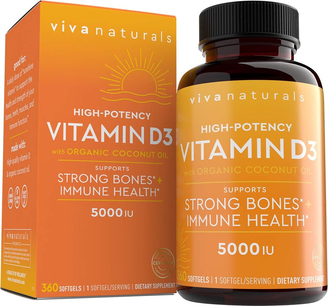 Vitamin D3 5000 IU (360 Softgels) - High Potency Vitamin D Supplements, Small Easy to Swallow Softgels & No Taste, Made with Organic Coconut Oil for Enhanced Bioavailability : Health & Household