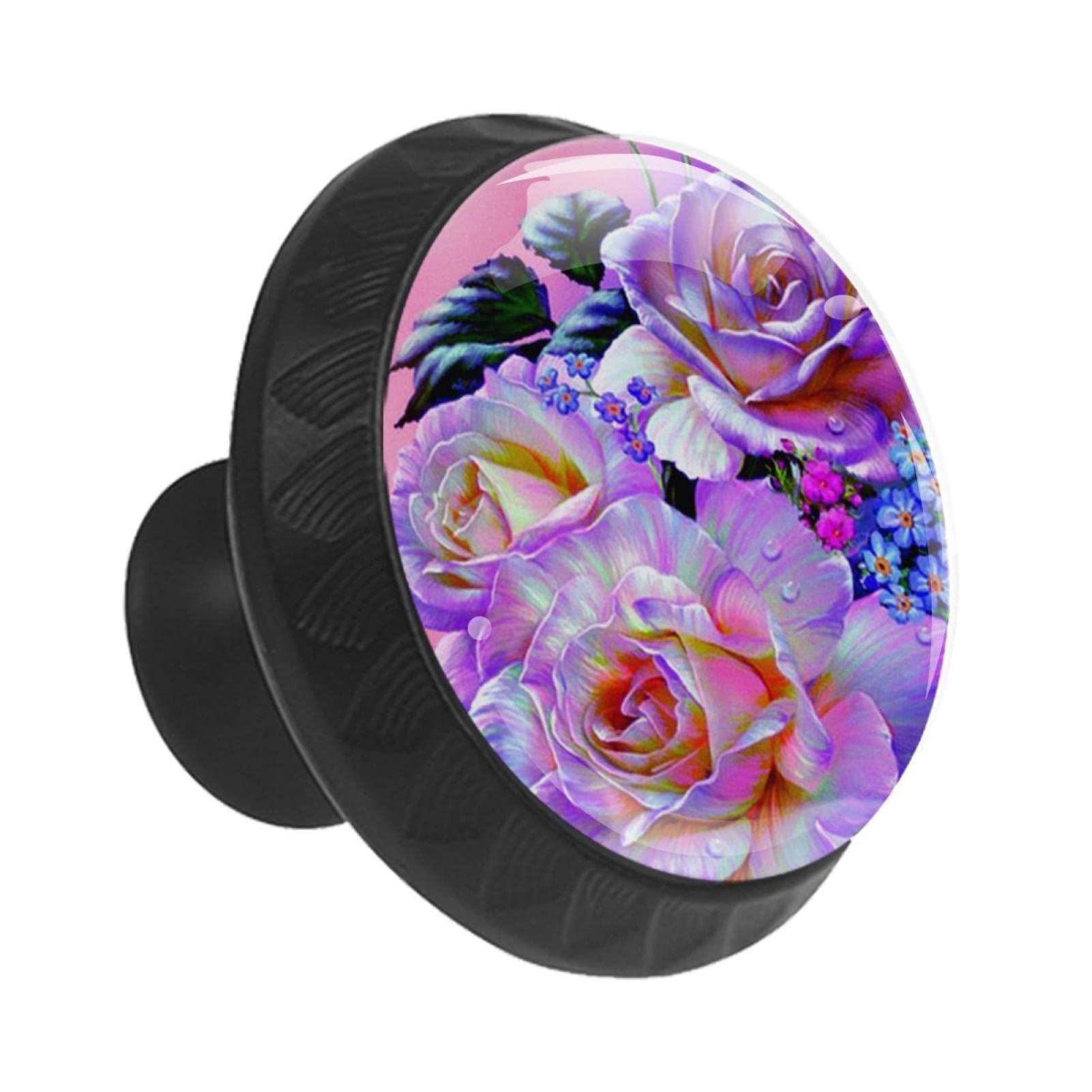 Boutons de commode Purple Rose Floral pour tiroir et armoire x12