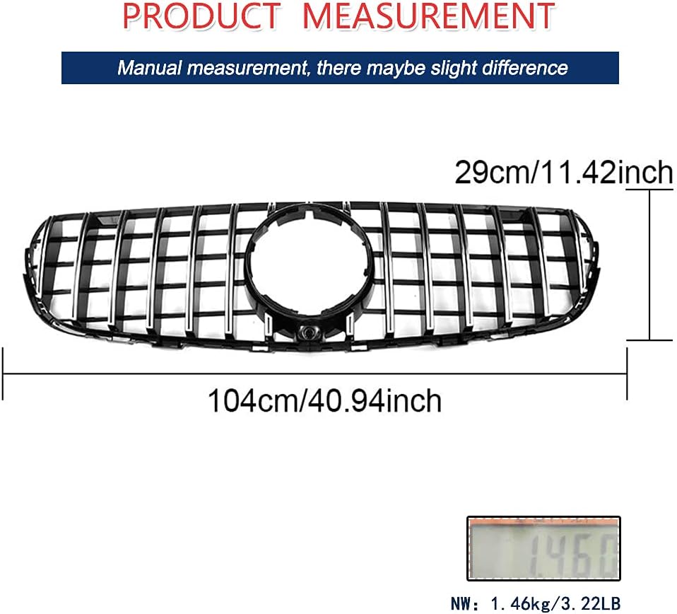 GLC300 Front Grille Compatible with 2016-2019 GLC-Class X253/W253 GLC250 GLC300 GLC350 GLC43 AMG Front Hood Cover Kidney Grille Cover Factory Outlet (Silver)