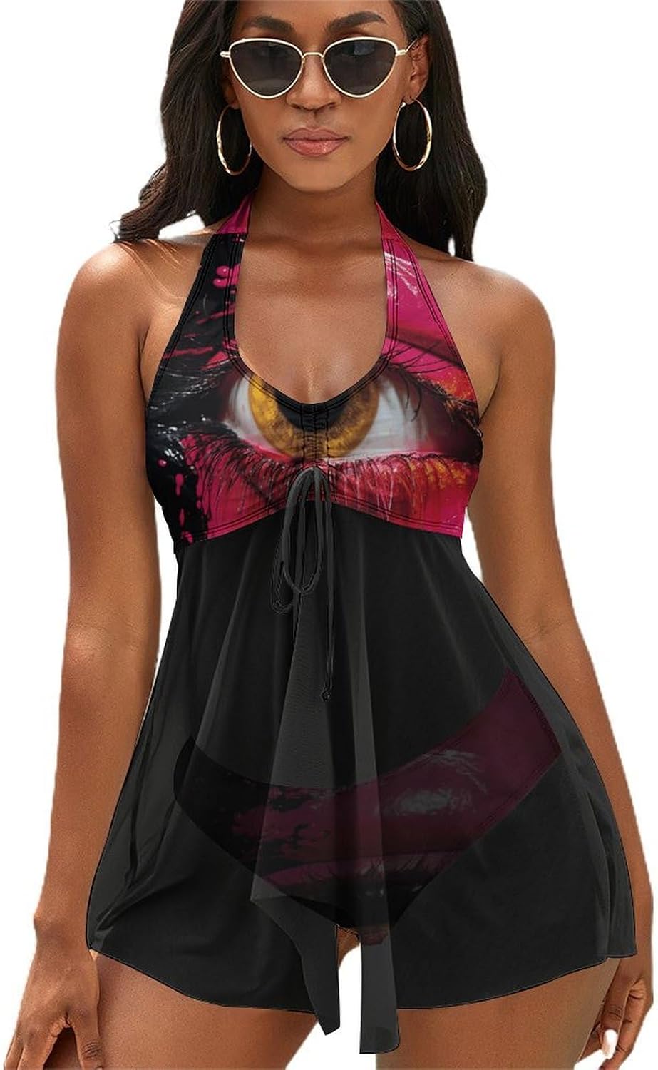 Brightly Colored Eyes Tankini Swimsuits for Women Two Piece Bathing Suits 2024 Summer Beach Swimwear Swim Tank Top