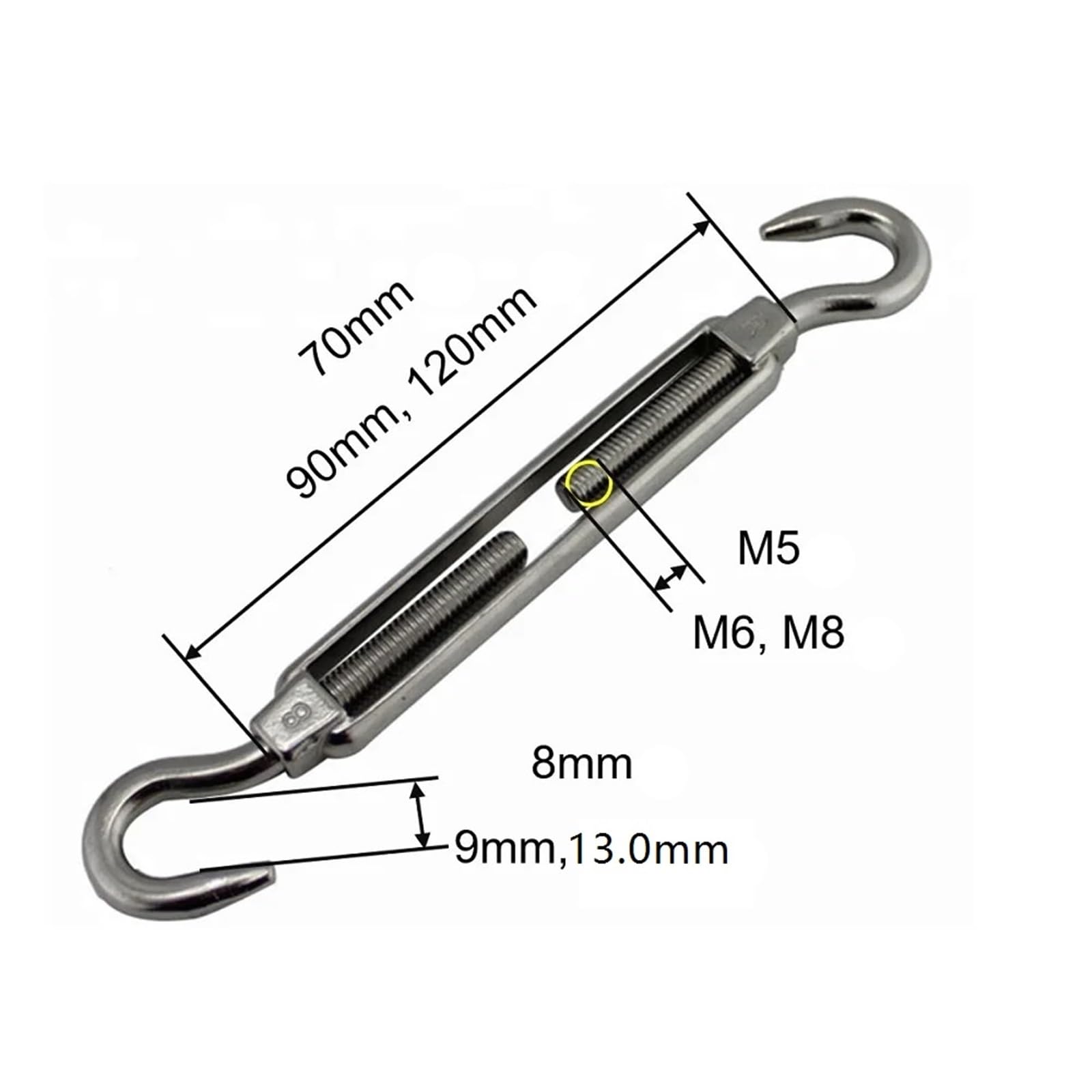 Tenditori marini in acciaio inossidabile resistente 304 con gancio e da 10 pezzi for ringhiera for cavi per Corda(M8)