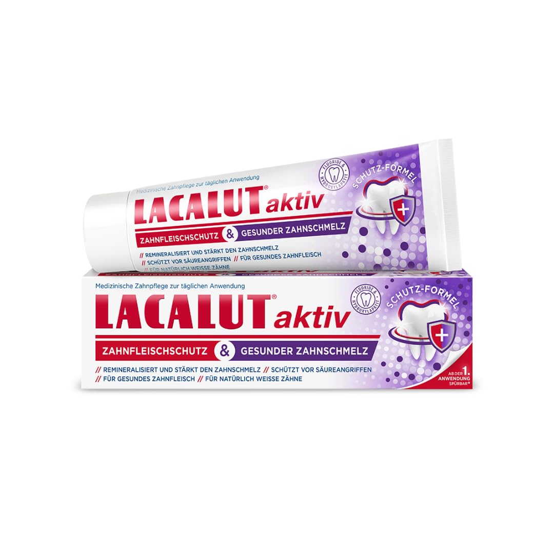 LACALUT aktiv Zahnfleischschutz & Gesunder Zahnschmelz 75ml - Medizinische Zahnpasta für starken Zahnschmelz, gesundes Zahnfleisch & natürlich weisse Zähne