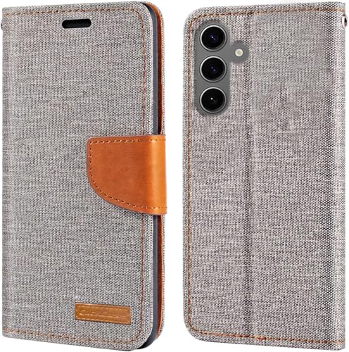 Image of ClickCase Canvas Series for Samsung Galaxy S24 FE 5G Cloth & Pu Leather Wallet Flip Case Kick Stand Magnetic Closure Flip Cover for Samsung Galaxy S24 FE 5G (Grey)
