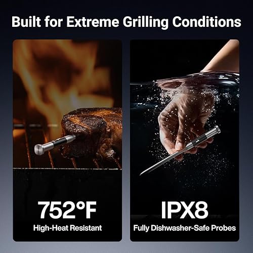 Vista 6 de ThermoMaven 3000 pies Termómetro inteligente inalámbrico para carne, rango largo Sub-1G, precisión certificada NIST de 6 sensores, 2 sondas