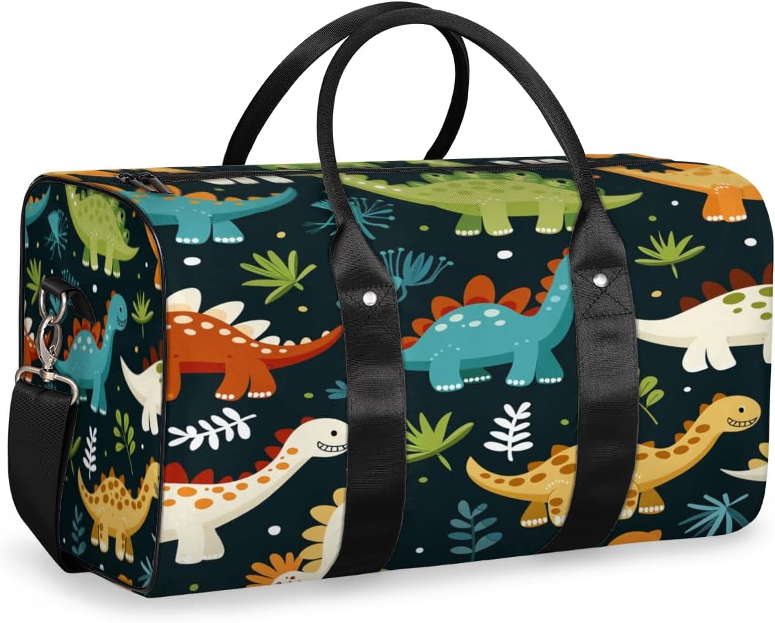 Cartoon Dinosaur Leaf Travel Duffel Bag for Women Men Large Capacity Overnight Weekender Bags for Lightweight Waterproof Sport Gym Bag for Workout Yoga Swim