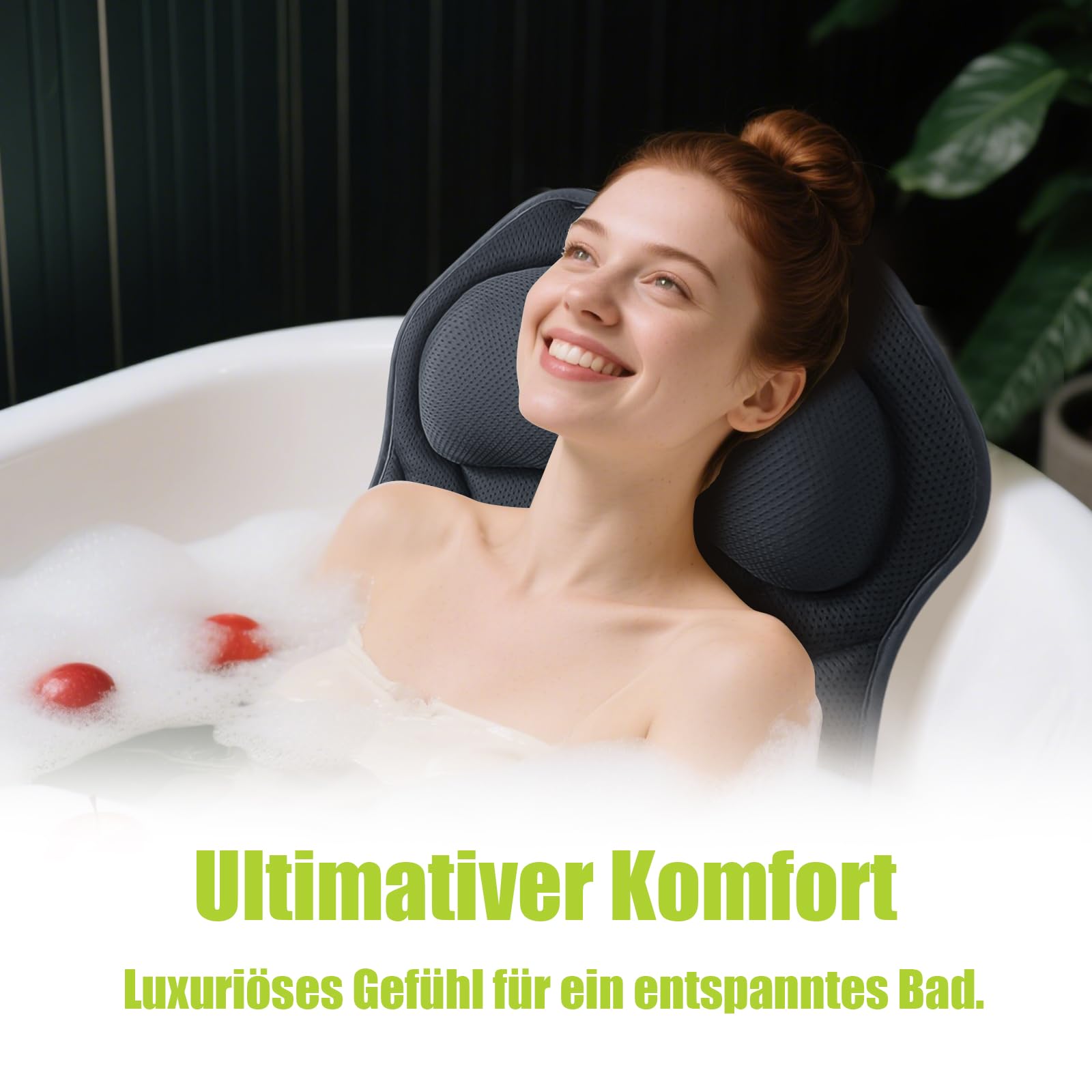 Poemland Vollkörper Badekissens für Badewanne - Luxuriöses Badewannenkissen für Rücken, Kopf und Nacken, Schnell-Trocknendes Badkissen