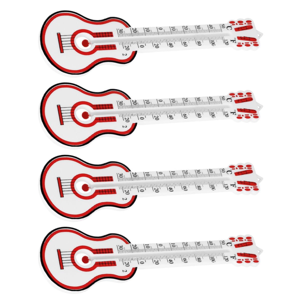 Sewroro 4pcs Indoor Guitar Thermometer Set with Red Hanging Temperature Gauge for Home, Accurate Room Temperature Meter Universal for Cello Cases and Decorative Use