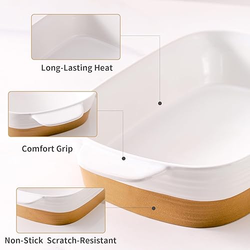 Vista 13 de Hasense Cacerola para horno, juego de 3 utensilios de cerámica para hornear, platos grandes para hornear con asa, sartenes de lasaña antiadherentes