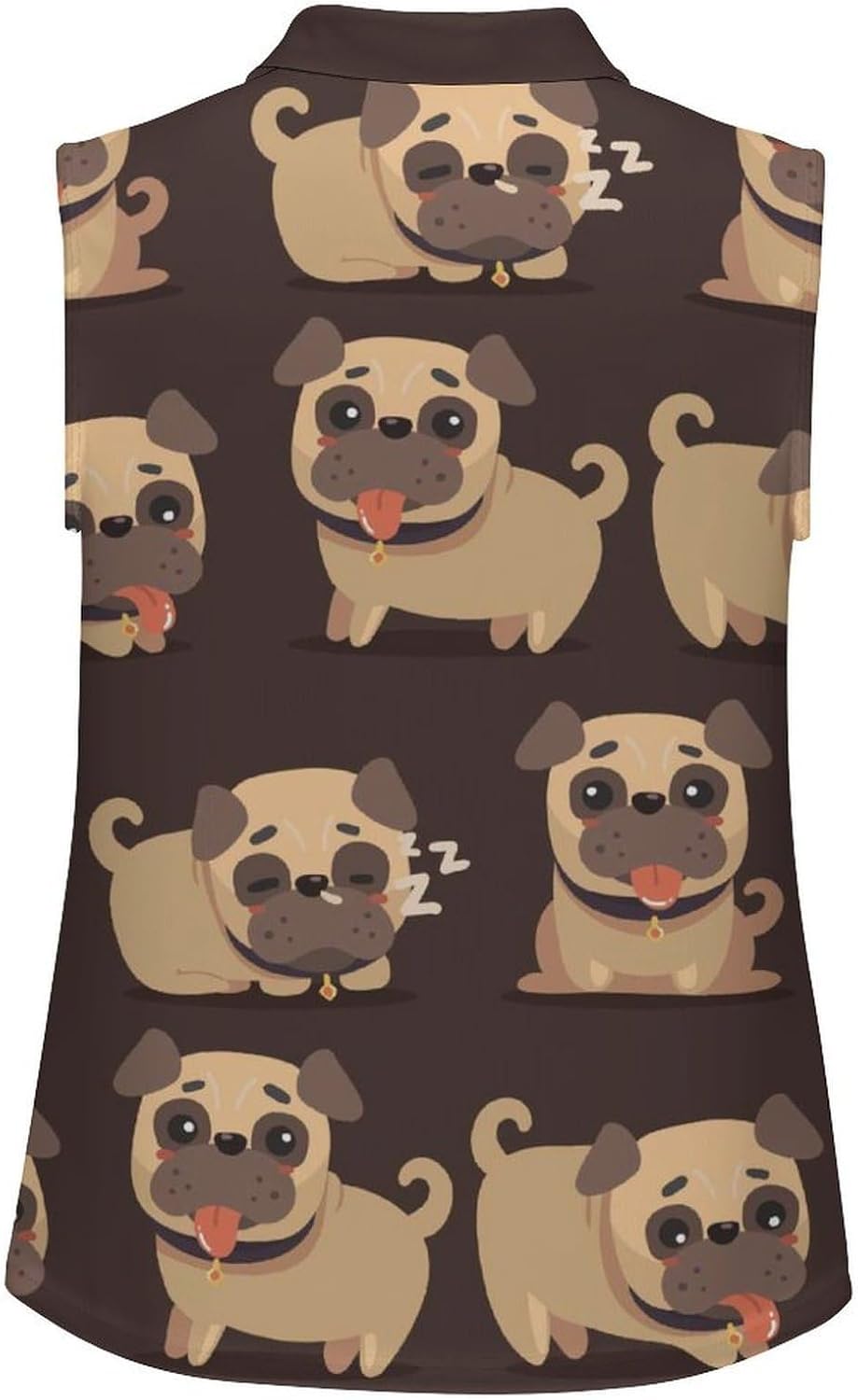 Cartoon Brown Pug Dog Women's Golf Shirt Sleeveless Polo Shirts Tank Tops Blouses Tennis T-Shirts Casual