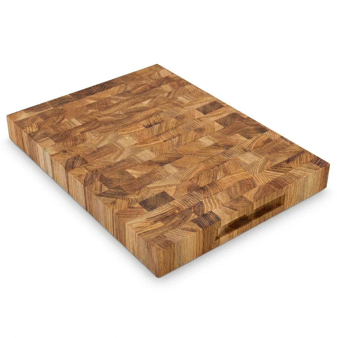 Stirnholz Schneidebrett aus Eiche 40x30x4 cm – Massives Holz Schneidebrett, Hackblock Küche, Messerschonend, Extra Stabil, Beidseitig Nutzbar
