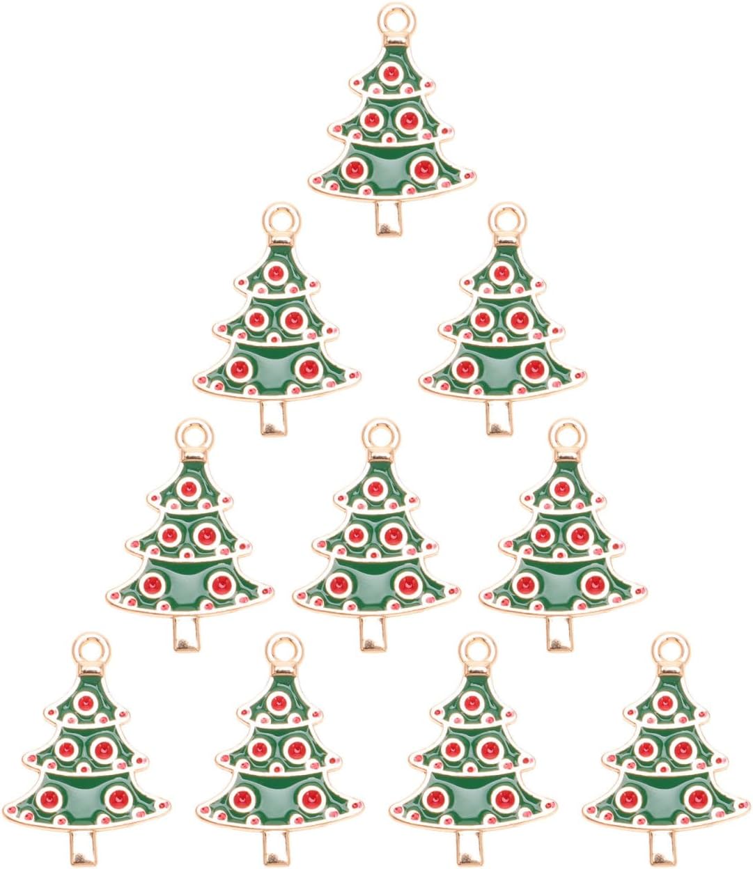 Amosfun 10pcs Christmas Pendant Charms Crystal Rhinestone Christmas Tree Charms DIY Christmas Jewelry Craft Making Accessories for Necklace Bracelet Earring