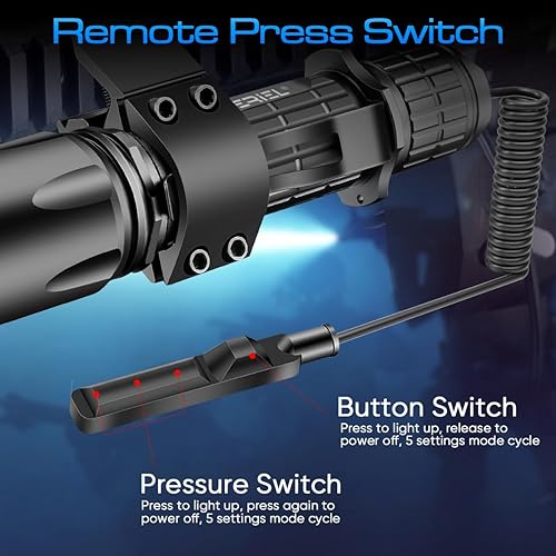 Miniatura 4 de WholeFire Linternas de riel Picatinny de 5000 lúmenes, 5 modos de luz recargable, linterna táctica para rifle con montaje de rieles Picatinny e