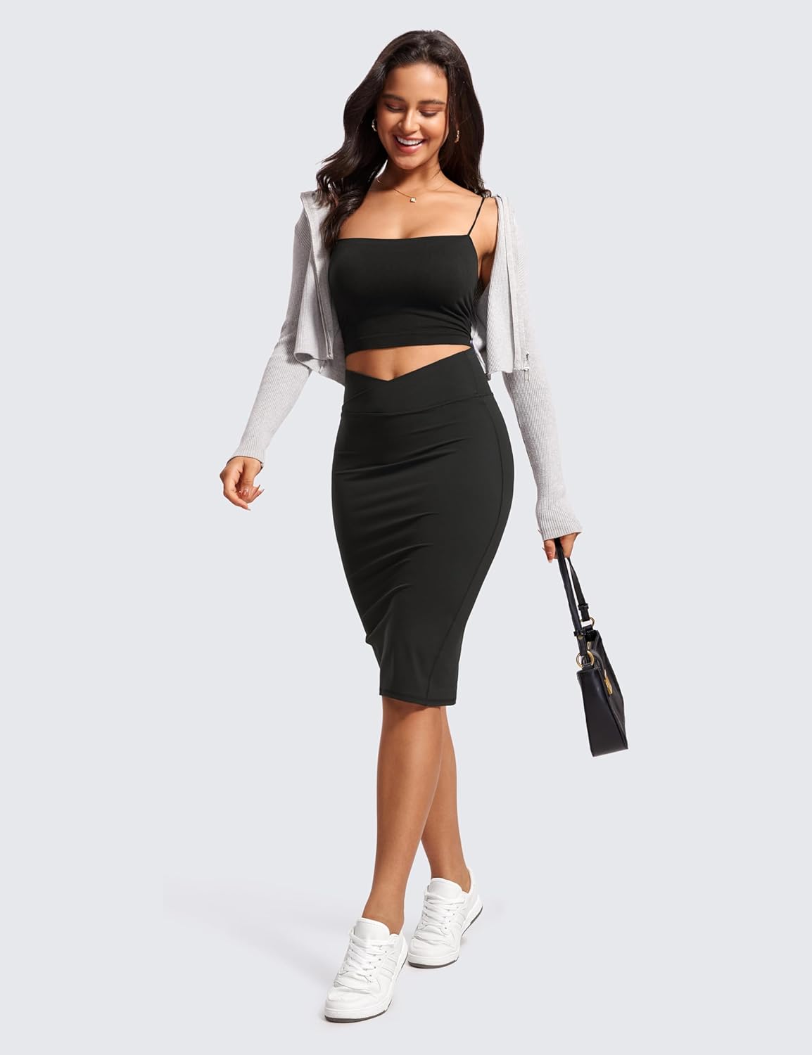 CRZ YOGA Butterluxe Midi Pencil Skirts for Women V Cross High Waist Bodycon Stretch Casual Work Skirt - Image 3
