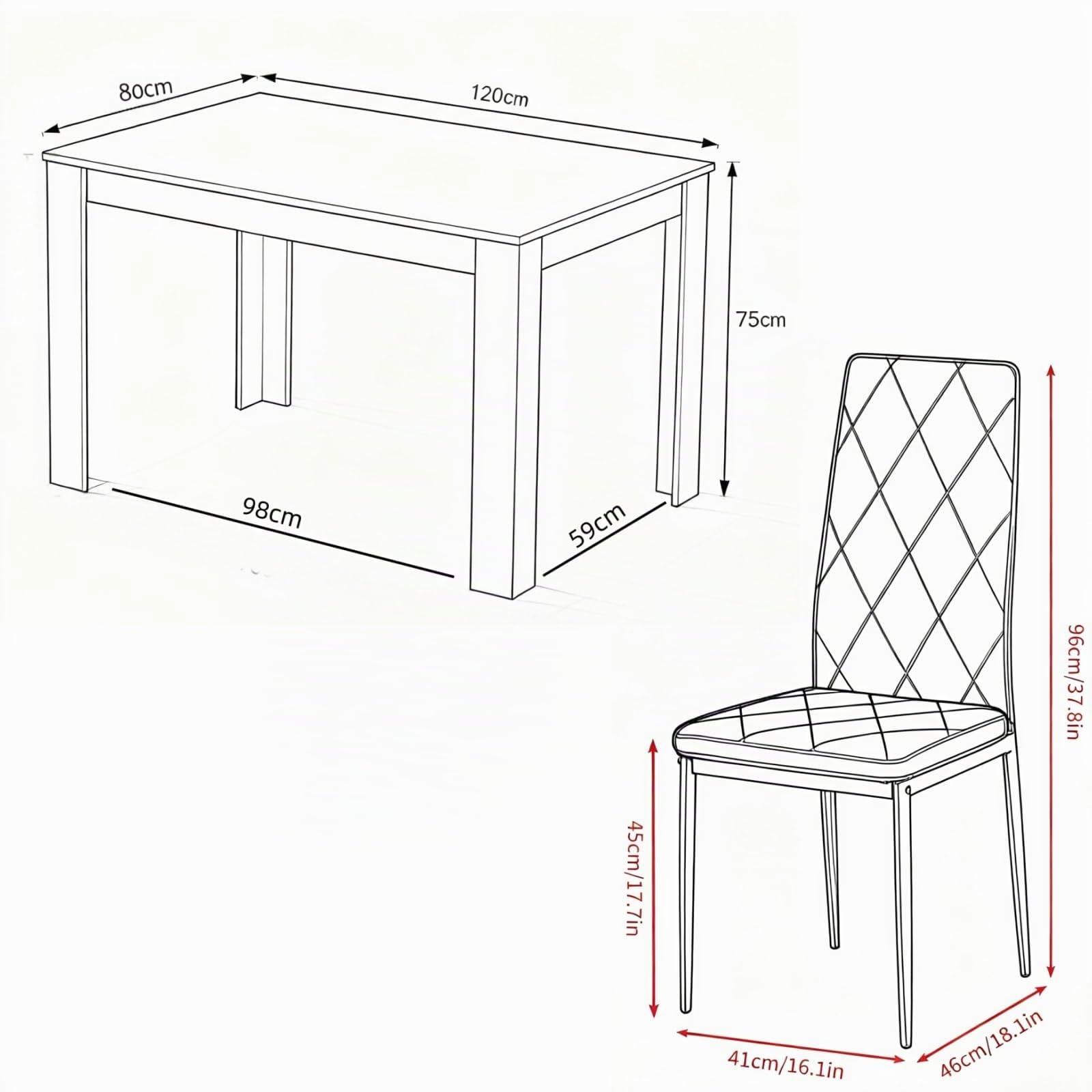 120x80 cm Esstisch mit 4 Stühlen Esszimmer Set für 4 Personen, Essgruppe für Küche, Esszimmer (Flanellgrau #2, Hochglanz Beton Grauer Tisch mit 4 Sitze)