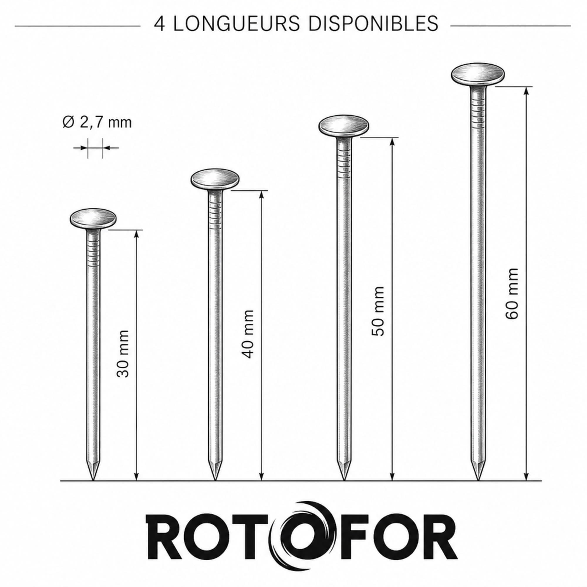 50 Clous Calotins - diamètre 2,7 mm - Longueur 30 mm - Diamètre 2,7 mm