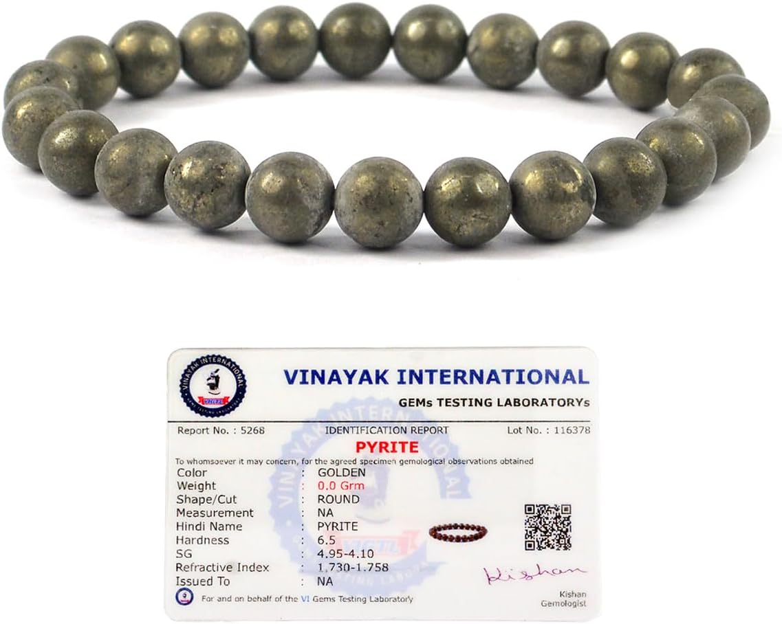 Natural Raw Pyrite Bracelet | Certificate of Authenticity | Attracts Wealth, Money, Boost Confidence & Will Power Bracelet for Men and Women