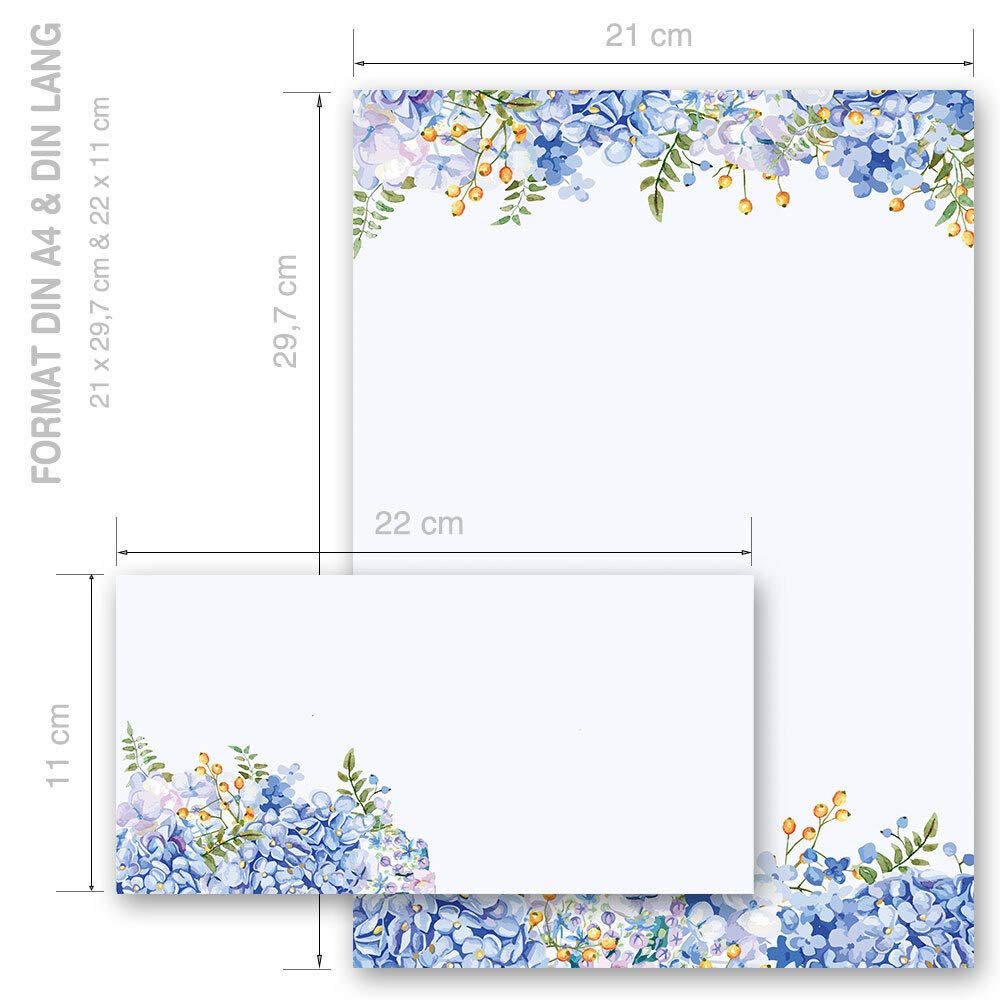 Motif-Stationery Sets Flowers & Petals, Blue Hydrangeas 50 Sheets