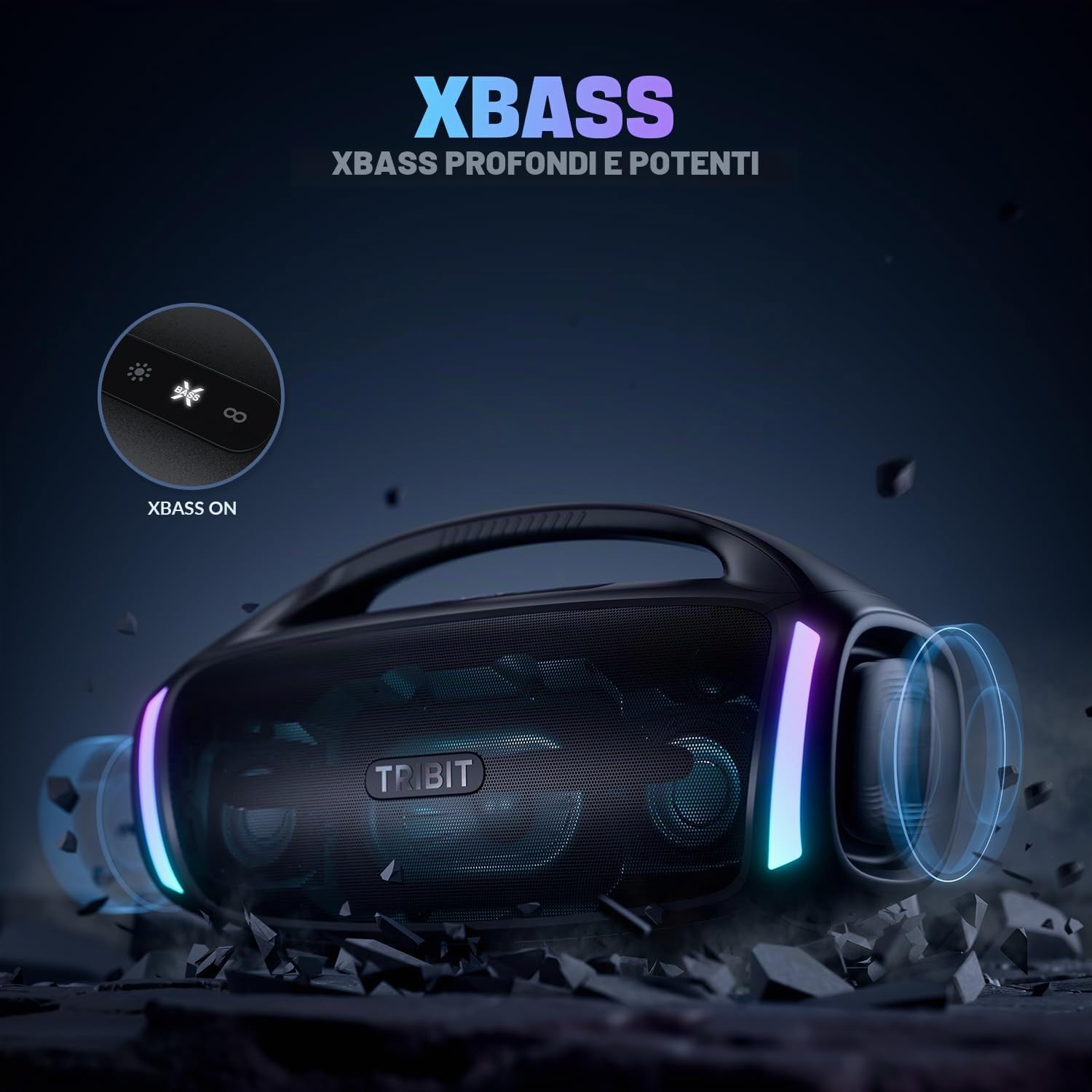 Tribit StormBox Blast 2 Cassa Bluetooth Potente, 200 W, subwoofer | XBass, 30 ore, IP67 impermeabile, Bluetooth 5.4, EQ personalizzato, luci LED, accoppiamento TWS, feste, outdoor, spiaggia