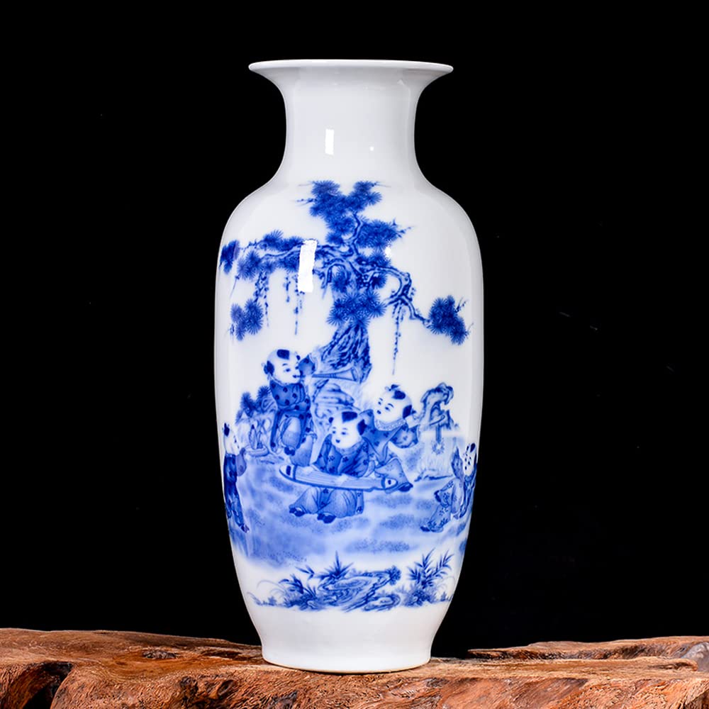 asdchZen Chinoiserie Jingdezhen Porcelain Vase Pastel Landscape Flower Arrangement Dry Flower Living Room Decoration Tv Cabinet Wine Cabinet Porch Decoration With Base,C