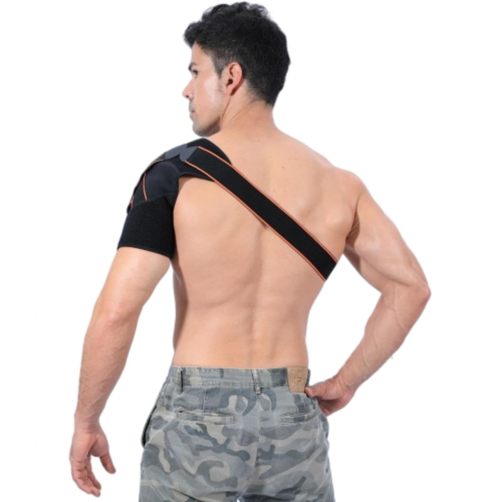 NIBHZ Tutore per Spalla, Spalla per Lesioni Riutilizzabile, Fascia di Supporto e Compressione Manica per Donna Uomo Spallaccio Cinturino di Stabilità, Imbracatura Braccio Sinistro e Destro,Orange