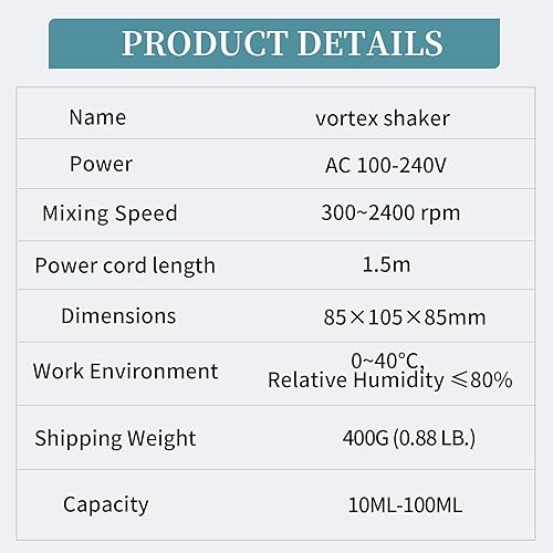 Miniatura 7 de Mezclador Vortex de 2400 rpm, modelo mezclador de pintura, mezcla de hasta 3.4 fl oz, velocidad ajustable para pinturas acrílicas, esmalte de uñas,