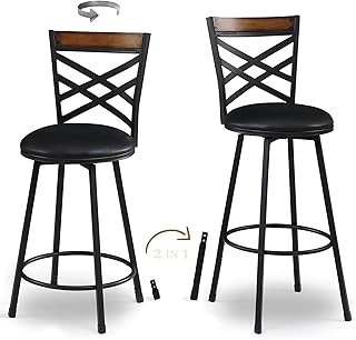 KATDANS Black Bar Stools Set of 2, Swivel Barstools with Back Counter Height Kitchen Island Stools, 24"/29" Adjustable Seat Height for Bar, Pub, Bistro, Kitchen, Restaurant, KS210516BL