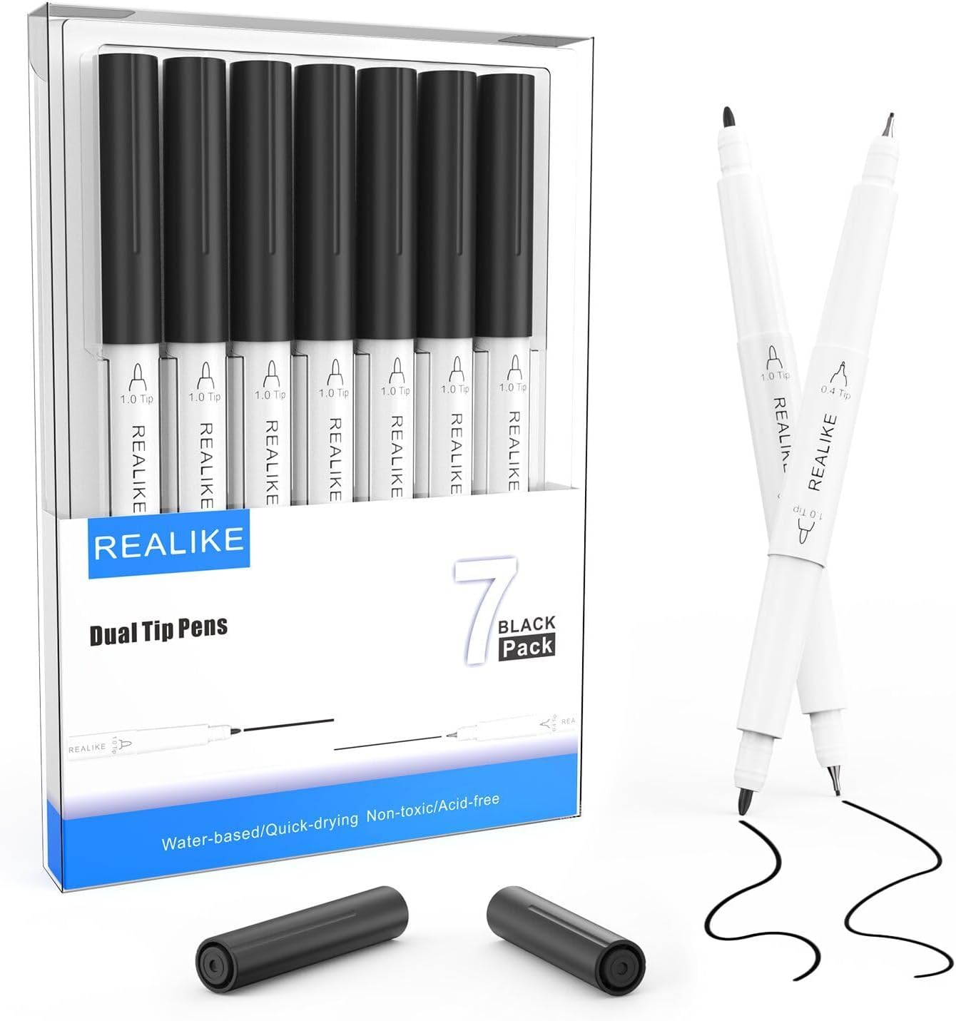 Dual Tip Pens Compatible with Cricut Maker 3/Maker 4/Maker/Explore 3/4/Air 2/Air, Black Pens Set of 7 Pack Dual Tip Marker Fine Point Pen Writing Drawing (0.4 Tip & 1.0 Tip)