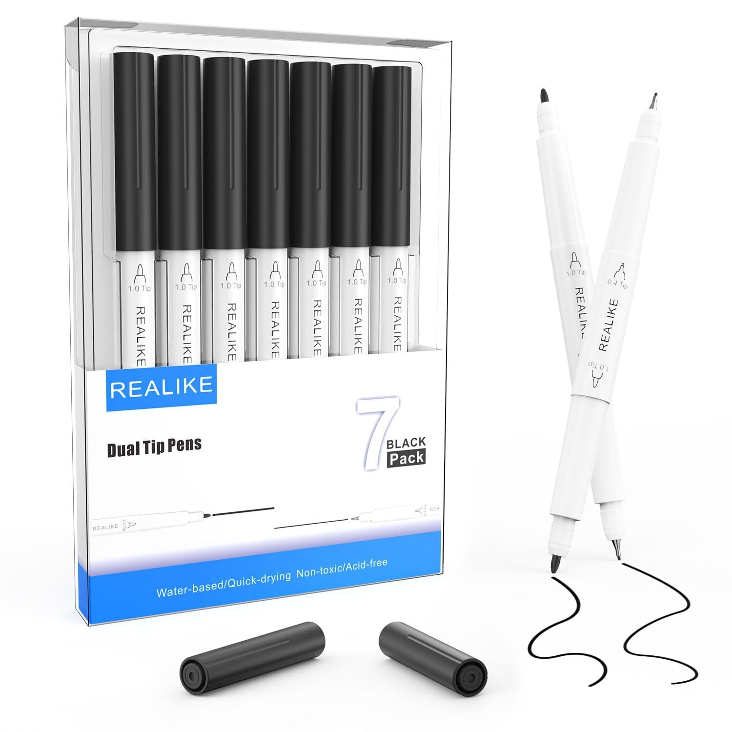 Dual Tip Pens Compatible with Cricut Maker 3/Maker 4/Maker/Explore 3/4/Air 2/Air, Black Pens Set of 7 Pack Dual Tip Marker Fine Point Pen Writing Drawing (0.4 Tip & 1.0 Tip)