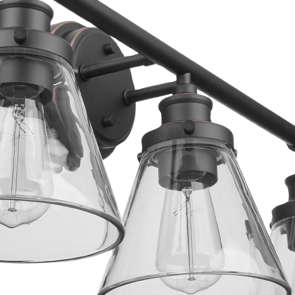 Amazon.com: Globe Electric 50192 Parker 5-Piece All-In-One Bathroom Set,  Oil Rubbed Bronze, 3-Light Vanity Light with Clear Glass Shades, Towel Bar, Towel  Ring, Robe Hook, Toilet Paper Holder, Oil-rubbed Bronze : Home