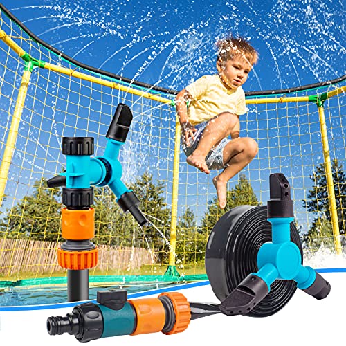 Trampoline Sprinkler for Kids, Outdoor Trampoline Water Park Sprinkler 39ft Fun Summer Backyard Outdoor Sprinkler Toys for Boys Girls with Triangle Rotating Sprinkler