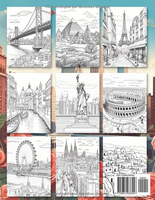 Miniatura 2 de Libro de Colorear Ciudades y Monumentos para Adultos Cuaderno de Colorear para Adultos Libro para Pintar Ciudades, Paisajes y Monumentos Famosos