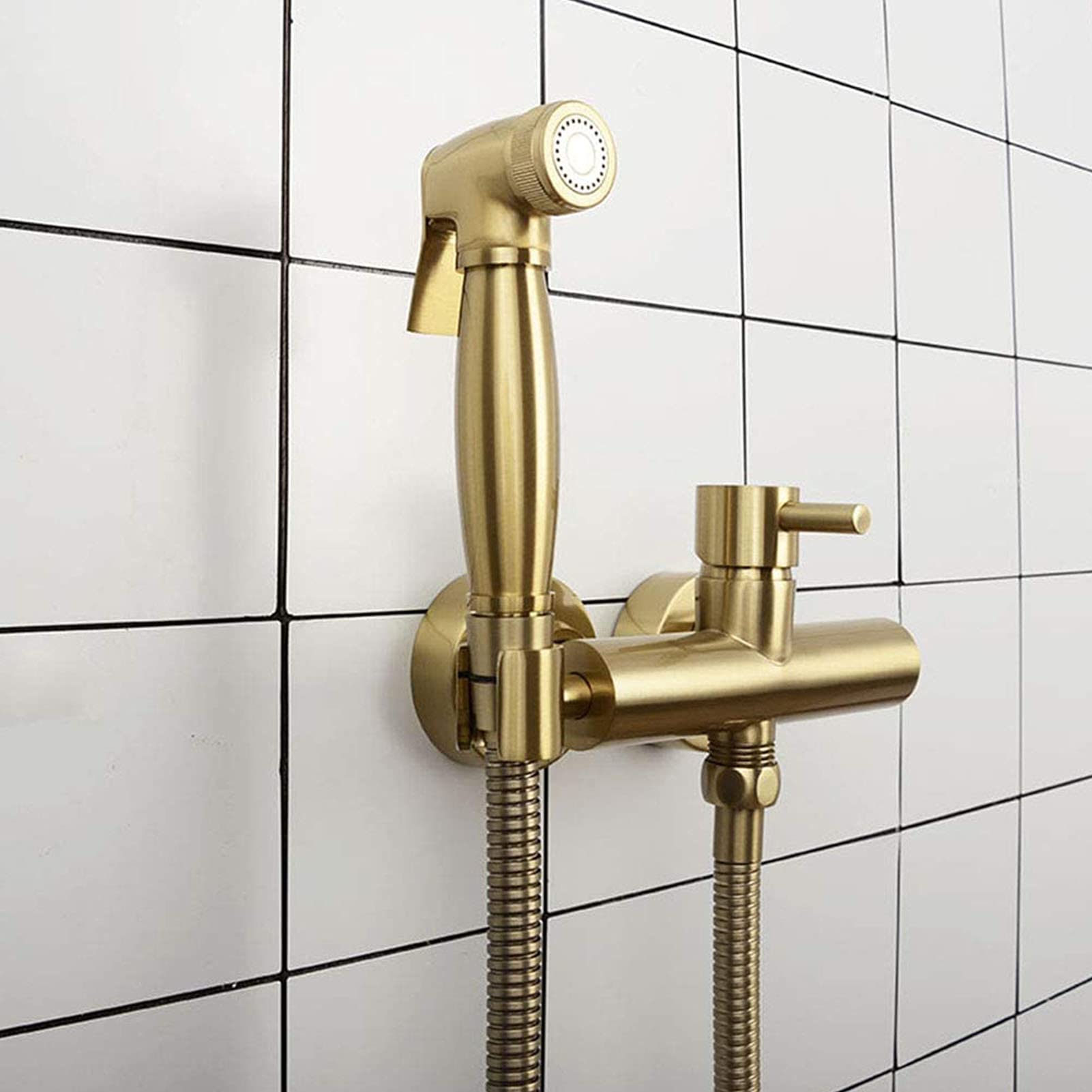 Pulverizador portátil para inodoro, bidé de mano de latón cepillado con manguera de 1,5 m, grifo de agua caliente montado en la pared, juego de ducha de bidé fácil de instalar para máxima comodidad