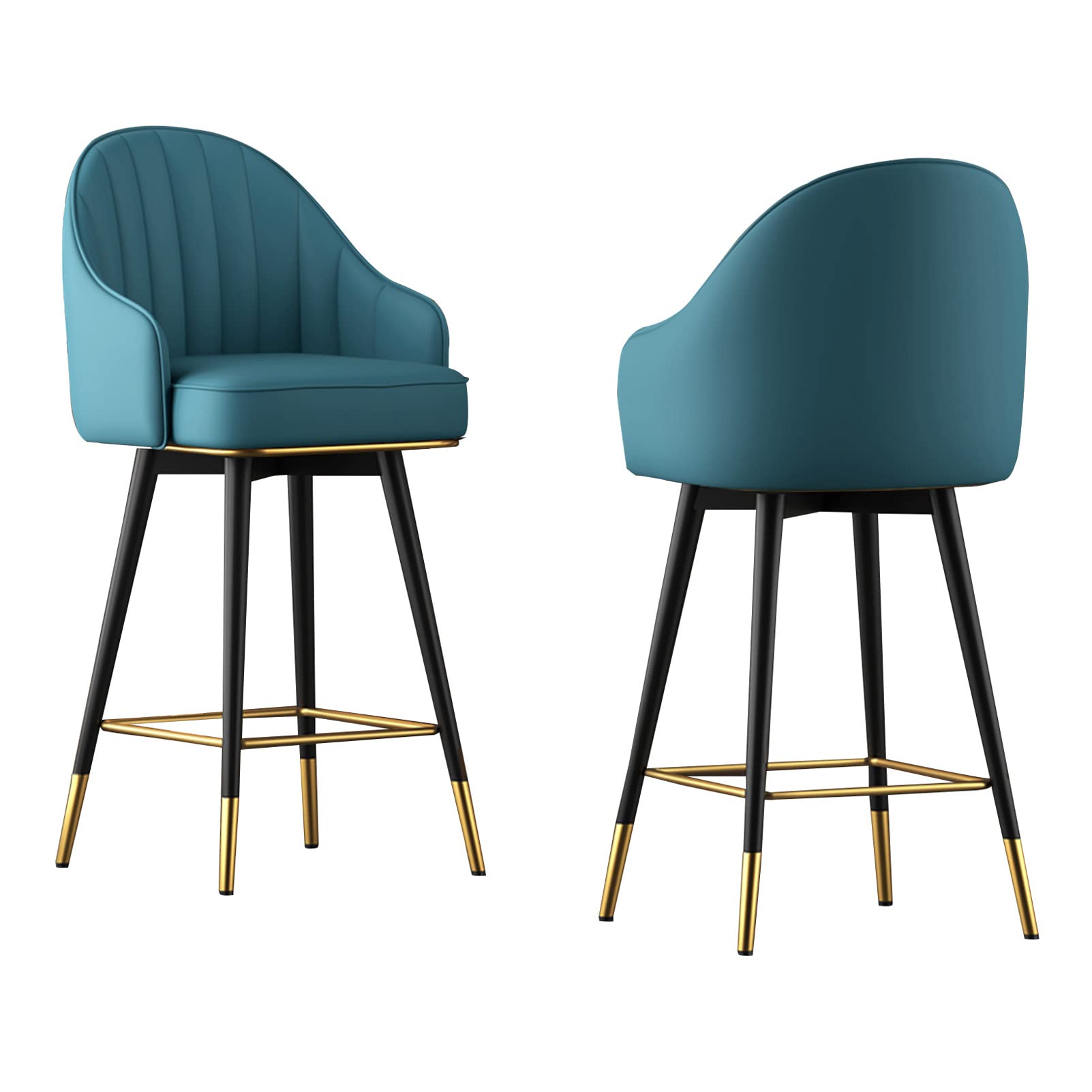 Moderno juego de 2 taburetes giratorios de cuero con soporte para la espalda, taburetes de altura para encimera de cocina, para bistró, altura ajustable, 65 cm/75 cm, acento naranja para el hogar bar