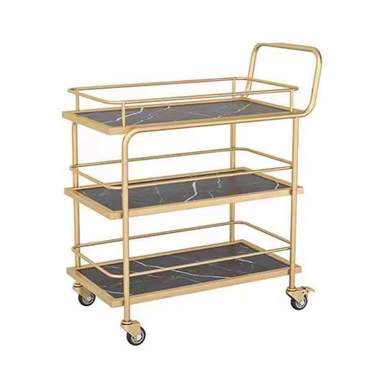 Carrito de cocina de 3 niveles, moderno carrito de bar móvil dorado con ruedas, carrito de servicio de vino y bebidas, elegante mesa de bebidas para el hogar, versátil almacenamiento de cocina.