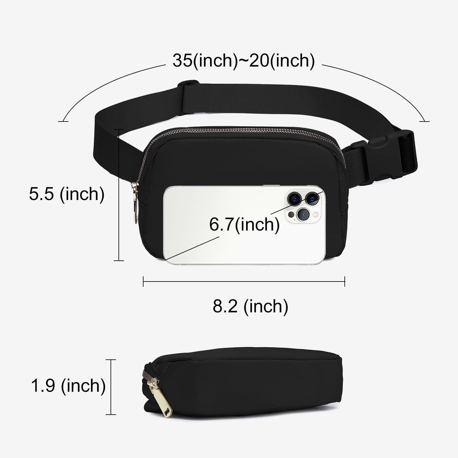 Miss Lulu Bum Bag dla kobiet Bumbag Fanny Pack modne saszetki na pas torby, Czarny, standard size, współczesny