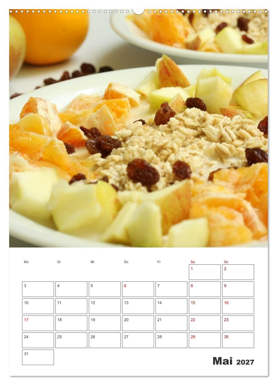 CALVENDO - Süße Haferflocken mit Obst (Wandkalender 2027 DIN A2 hoch), Monatskalender: Haferflocken-Vielfalt: Overnight Oats, Porridge und frische Früchte