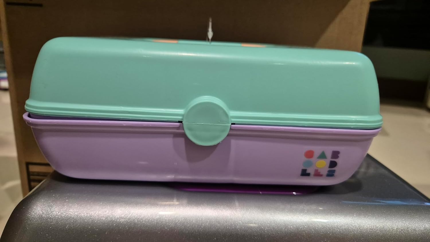 Caboodles Pretty in Petite Makeup Box, Two-Tone Pink on Lavender, Hard Plastic Organizer Box, 2 Swivel Trays, Fashion Mirror, Secure Latch for Safe Travel 1 pound