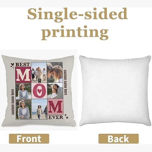 Miniatura 2 de Custom Throw Pillow Cover with 6 Images and Words for Mom, Decorative Cushion offering a Warm Gift for Anniversaries Birthdays Christmas or Home