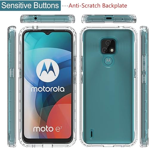Miniatura 5 de Funda para Moto E7, para Motorola E7 con protector de pantalla de vidrio templado, suave 360 cuerpo completo a prueba de golpes híbrido parachoques