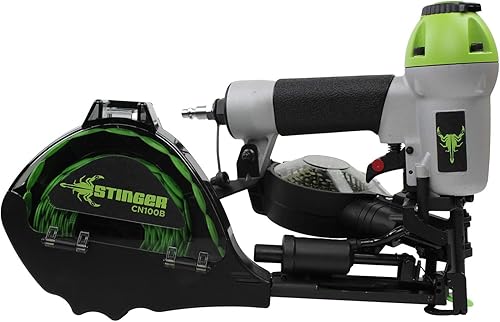 Vista 3 de STINGER CN100B - Kit de clavadora neumática de casquillo, herramienta y 8000 tapas/clavos, clavos de tapa para techos y envoltura de casa (0136252)