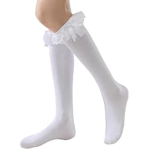 SEMOHOLLI Women Girls Fashion Knee High Socks With Bow Lace Ruffle Trim Cute Cotton Socks